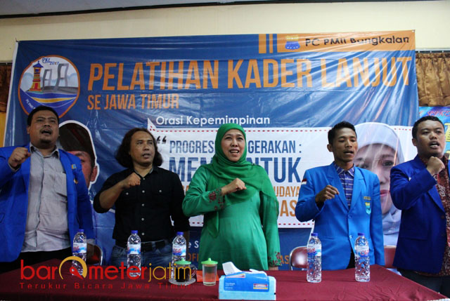 NU AKAR PMII: Mensos Khofifah Indar Parawansa. Akar PMII adalah NU, jangan pernah memberi ruang untuk Syiah, Wahabi maupun Salafi. | Foto: Barometerjatim.com/ROY HASIBUAN