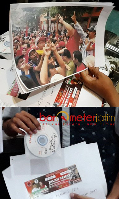 BUKTI DUGAAN PELANGGARAN: Sejumlah bukti dugaan pelanggaran kampanye terselubung Gus Ipul-Puti di acara HUT PDIP. | Foto: Barometerjatim.com/ROY HASIBUAN
