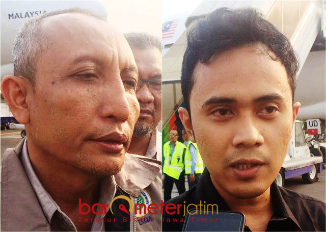 TERKENDALA TRANSPORTASI: Musyafak Fauzi (kiri) dan Rio Lukman, pengiriman domba ke Malaysia masih terkendala transportasi. | Foto: Barometerjatim.com/NANTHA LINTANG