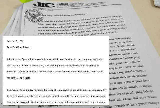Surat Jannice kepada Presiden Jokowi. Penegakan hukum masih bisa dibeli. | Foto: Ist