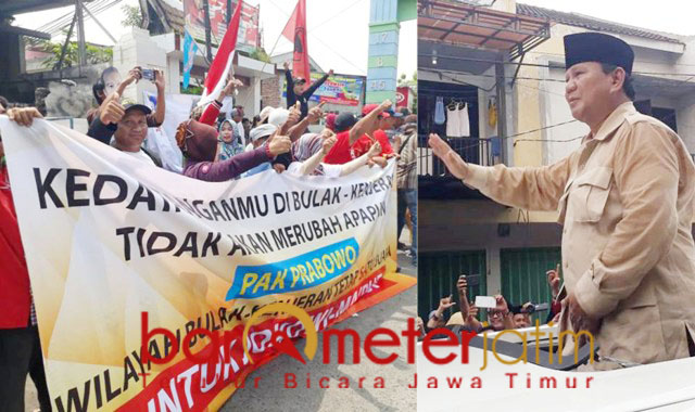 Prabowo diadang pendukung Jokowi di Kenjeran, Surabaya, Selasa (19/2/2019). | Foto: Barometerjatim.com/natha lintanga
