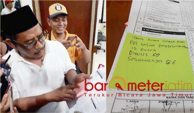 Musyafak Rouf menunjukkan penggelembungan suara Pileg 2019 di Surabaya. | Foto: Barometerjatim.com/natha lintang