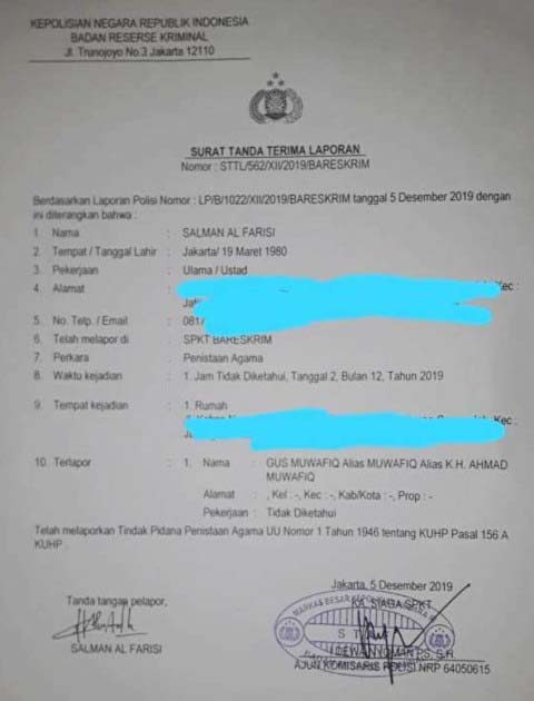 POLISIKAN GUS MUWAFIQ: FPI kembali laporkan Gus Muwafiq. Ini laporan kali keduake BareskrimPolri. | Foto: IST