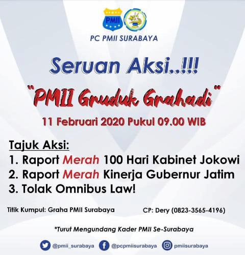 SERUAN: Pamflet PMII Surabaya yang menyerukan Geruduk Grahadi beredar di Grup WA. | Foto: IST