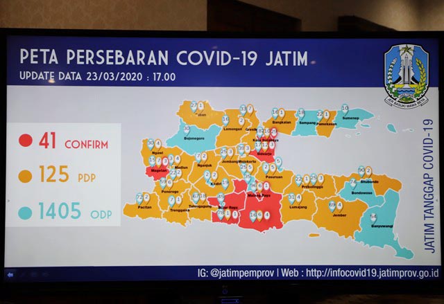 CORONA MELUAS DI JATIM: Peta sebaran virus Corona di Jatim, ODP naik tajam. | Foto: Barometerjatim.com/ROY HS