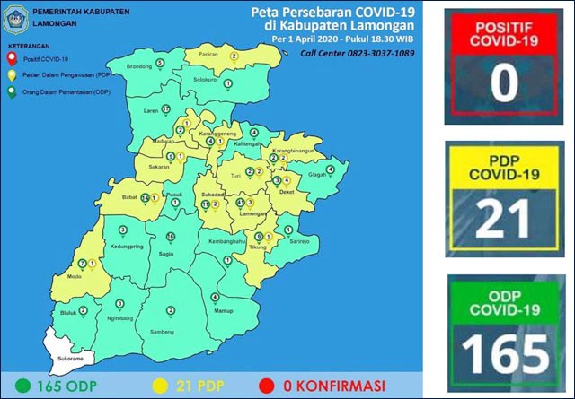CORONA DI LAMONGAN: Peta sebaran Covid-19 di Kabupaten Lamongan. | Sumber Data dan Grafis: Dinkes Lamongan