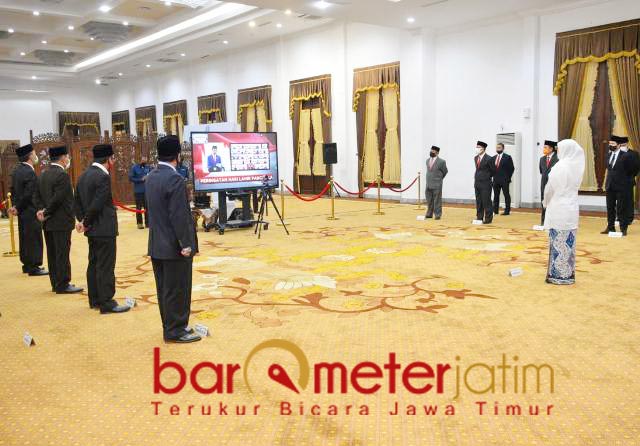 HARI LAHIR PANCASILA: Upacara peringatan Hari Lahir Pancasila di Gedung Negara Grahadi Surabaya. | Foto: Barometerjatim.com/ABDILLAH HR