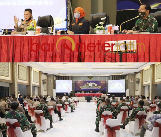 TANGANI CORONA: Rakor analisa dan evaluasi penanganan Covid-19 Sidoarjo-Gresik di Mapolda Jatim. | Foto: Barometerjatim.com/ROY HS