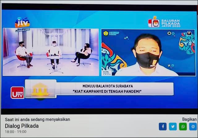 PILWALI SURABAYA: Aryo Seno Bagaskoro (iiri) dan Gus Amin dalam talkshow Pilwali Surabaya di televisi swasta. | Foto: IST