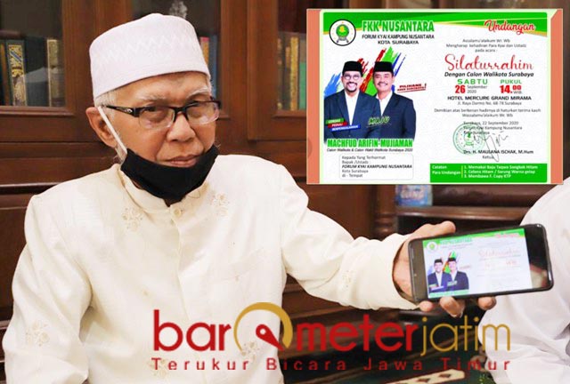 BUKAN UNDANGAN FKNN: KH Abd Tawwab Hadlory, tunjukkan undangan mengatasnamakan FKNN. | Foto: Barometerjatim.com/ROY HS