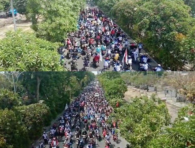 TOLAK OMNIBUS LAW: Ribuan massa penolak UU Omnibus Law bergerak ke Gedung Negara Grahadi. | Foto: Barometerjatim.com/ABDILLAH HR