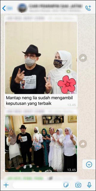 BEREDAR DI WA: Foto salam dua jari Lia Istifhama dan Machfud Arifin beredar di sejumlah grup WA. | Foto: IST/WAG