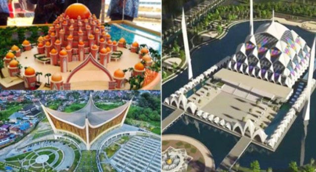 MEGAH & UNIK: Belasan masjid berarsitektur megah dan unik di Indonesia tak lepas dari sentuhan Ridwan Kamil. | Foto: IST