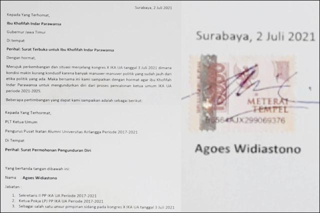 MINTA KHOFIFAH MUNDUR: Sura Agoes Widiastono minta Khofifah mundur dari pencalonan Ketum IKA Unair. | Foto: IST