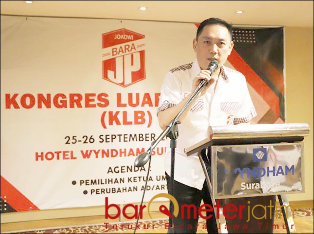 TAK INGIN TERPECAH: Ketum Bara JP hasil KLB Surabaya, Gianto Wijaya tak ingin Bara JP terpecah. | Foto: Barometerjatim.com/ROY HS
