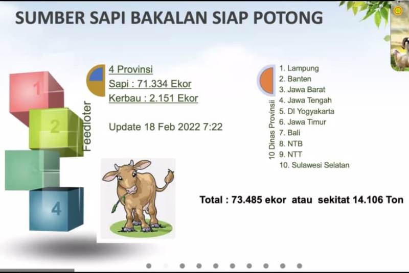 BAKALN SIAP POTONG: Data sapi bakalan siap potong, Jawa Timur nomor enam, di bawah Jabar dan Jateng. | Sumber: Kementan