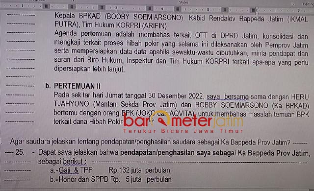 INGKAR BAP: Inilah BAP nomor 24 terkait pertemuan bahas hibah pokir yang diingkari Yasin. | Data: KPK Sidang Sahat