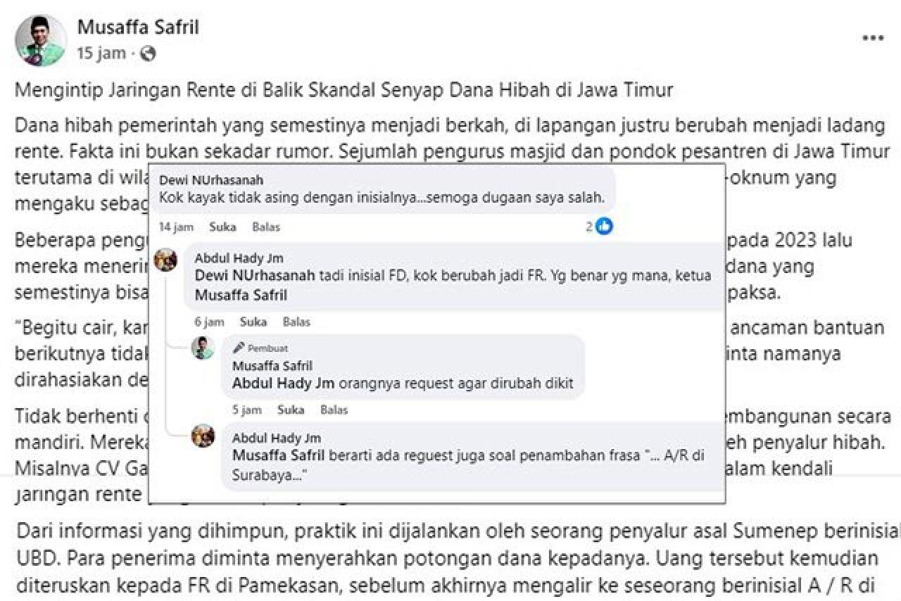HEBOH: Postingan Musaffa Safril soal hibah Gubernur dipangkas hingga 50 persen. | Foto: FB