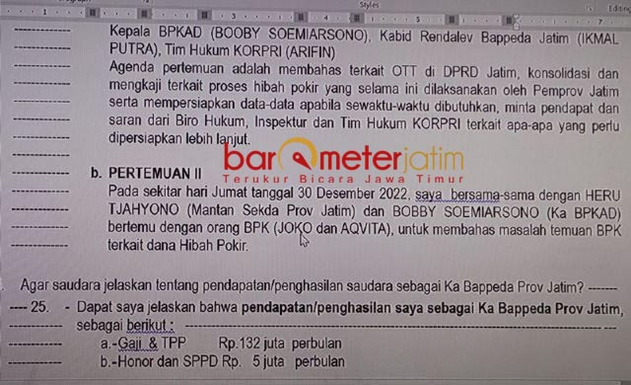 INGKARI BAP: Inilah BAP Nomor 24 poin b yang diingkari Yasin dalam persidangan Sahat. | Foto: Barometerjatim.com/DOK