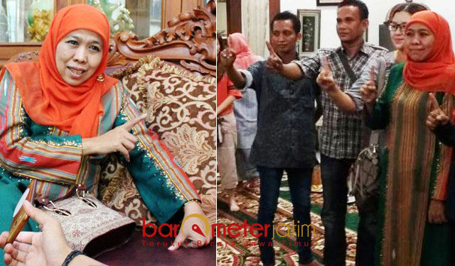 BAJU FAVORIT LEBARAN: Khofifah Indar Parawansa memakai baju songket Lamongan ketika lebaran 2017 (foto kiri) dan saat lebaran 2018 (foto kanan), Minggu (17/6). | Foto: Barometerjatim.com/ROY HASIBUAN