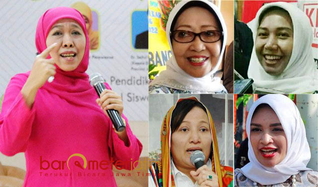 THE POWER OF EMAK: (Dari kiri searah jarum jam) Khofifah Indar Parawansa, Mundjidah Wahab, Ita Puspita Sari, Puput Tantriana dan Anna Mu'awanah. | Foto: IST/Barometerjatim.com/ABDILLAH HR
