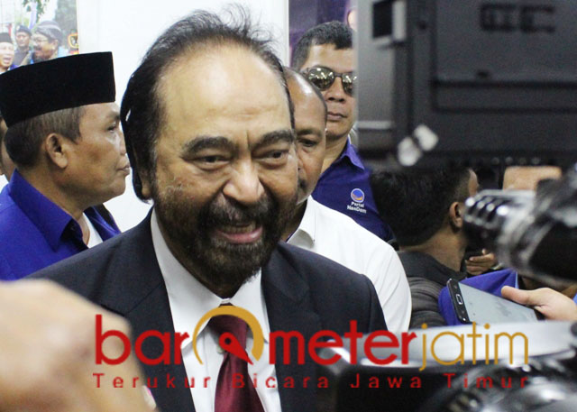 Surya Paloh di kantor Bappilu Nadsem Jatim di Surabaya, Sabtu (9/2/2019). | Foto: Barometerjatim.com/roy hs