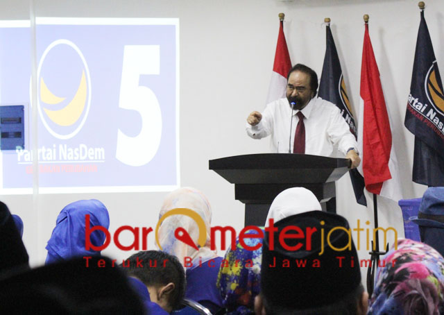 Songsong Pileg, Surya Paloh beri semangat Caleg dan kader Nasdem. | Foto: Barometerjatim.com/roy hs