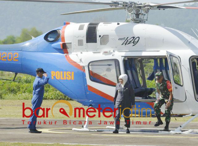 Khofifah dan Forkopimda Jatim naik helikopter tinjau kesiapan Pemilu 2019. | Foto: Barometerjatim.com/marjan