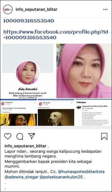 HINA PRESIDEN JOKOWI: Akun FB Aida Konveksi sebarkan gambar Presiden Jokowi ala mumi. | Foto: IST