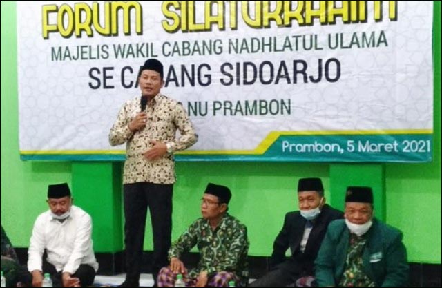 SILATURAHMI NU: Subandi saat menghadiri Forum Silaturahmi MWCNU se-Sidoarjo di sekretariat MWCNU Prambon. | Foto: IST