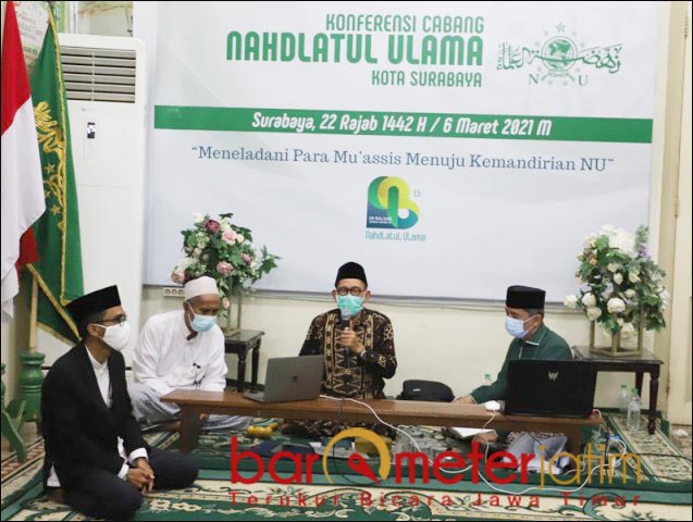 KONFERCAB: Muhibbin Zuhri terpilih sebagai ketua PCNU Surabaya lewat Konfercab yang digelar PBNU, 6 Maret 2021. | Foto: Barometerjatim/DOK