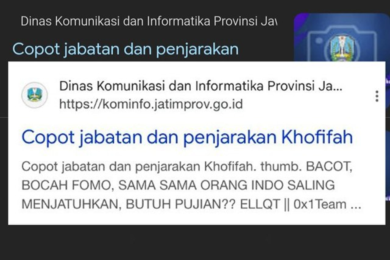 Website Kominfo Jatim Dibobol, Muncul Pesan Copot Jabatan dan Penjarakan Khofifah!
