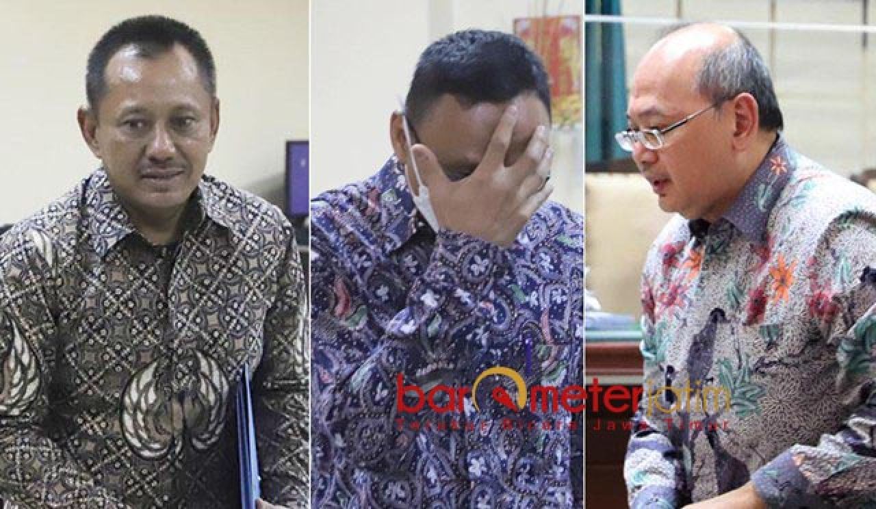 SAKSI: (Dari kiri) Heru Tjahjono, Yasin, dan Bobby jadi saksi di persidangan Sahat. | Foto: Barometerjatim.com/DOK